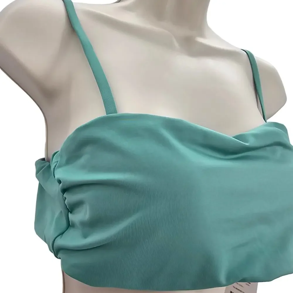 Andie Swim Womans size L The Newport Bikini Top in Lagoon Green Bandeaux NEW